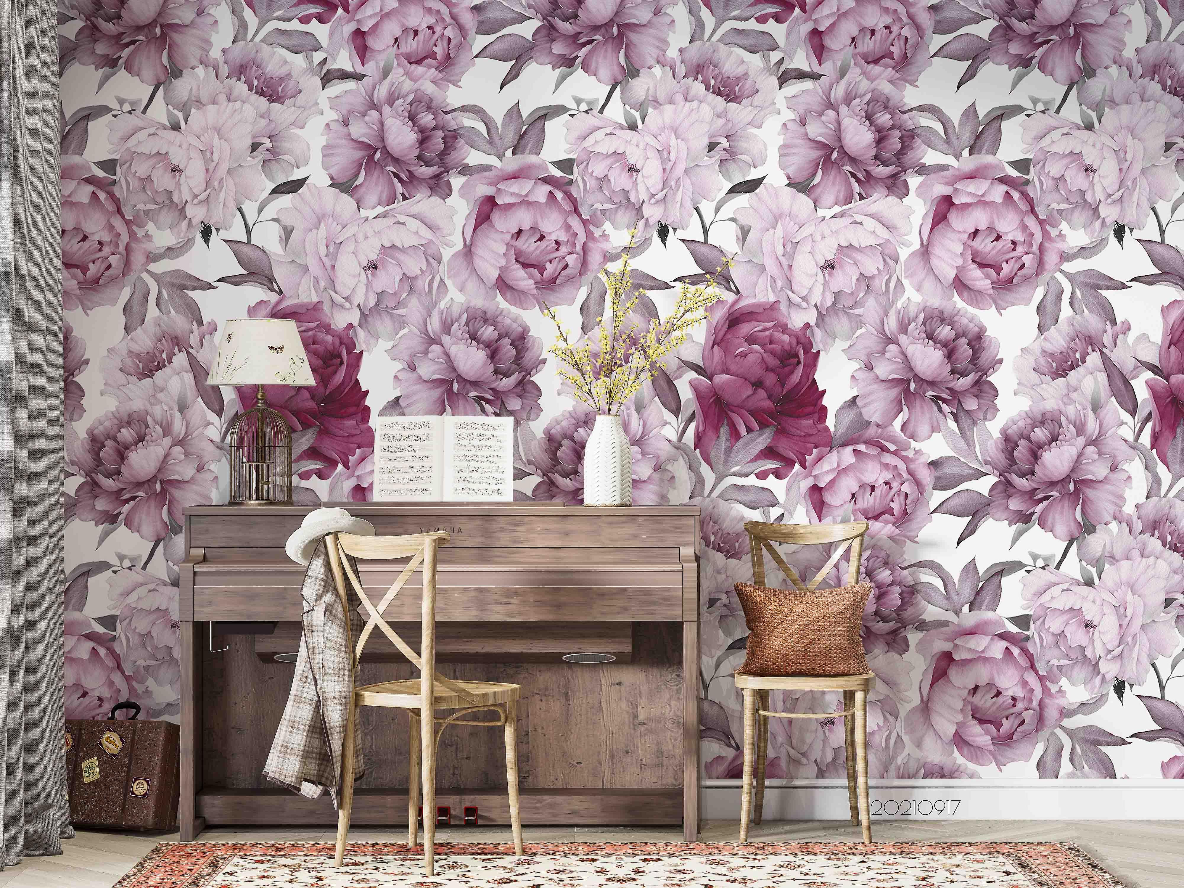 3D手绘粉色花卉墙壁画壁纸Lqh 146