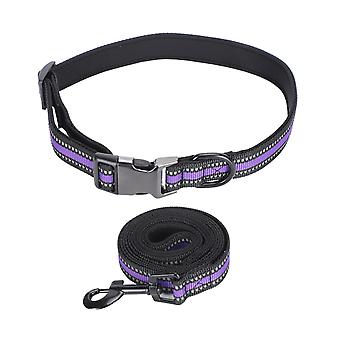 Pet Collar Set Reflective Adjustable Dog Leash Comfortable Safety Pet Supplies PurplePurple S
