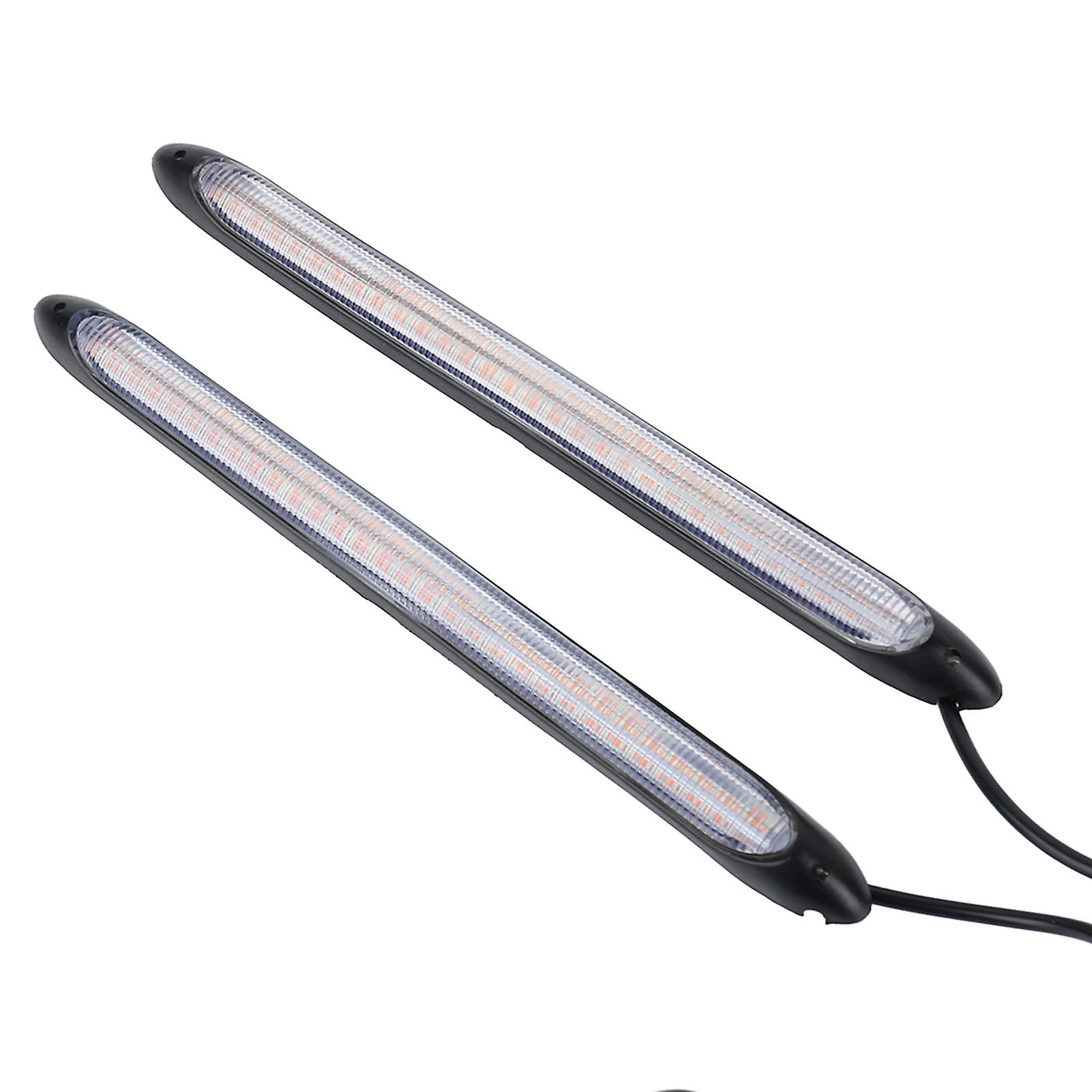 2Pcs LED Turn Signals Light Strip Dual Color White Yellow High Brightness Daytime Running Strip Lights Universal for Car 