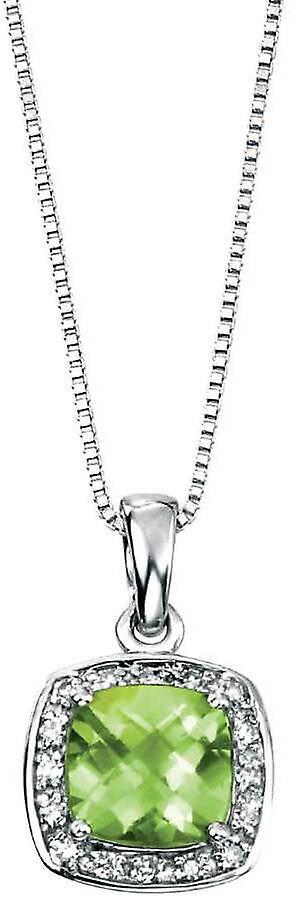 Elements Gold Cushion Cut Diamond Surrounded Peridot Pendant - Silver/Green
