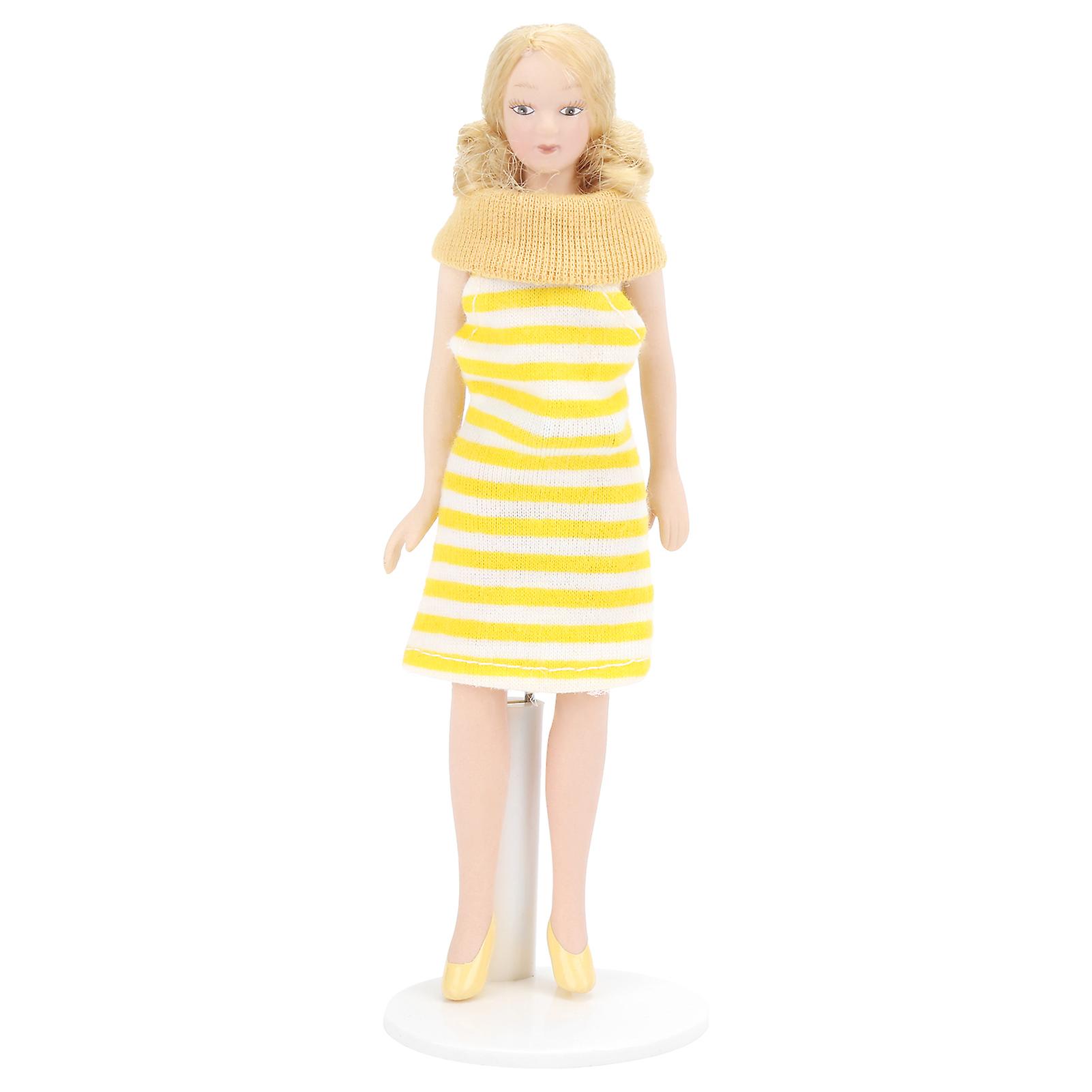 Poupées blondes, robe jaune, ornements, poupées filles, figurines de maison de poupée, jouets μινιατούρες, αξεσουάρ