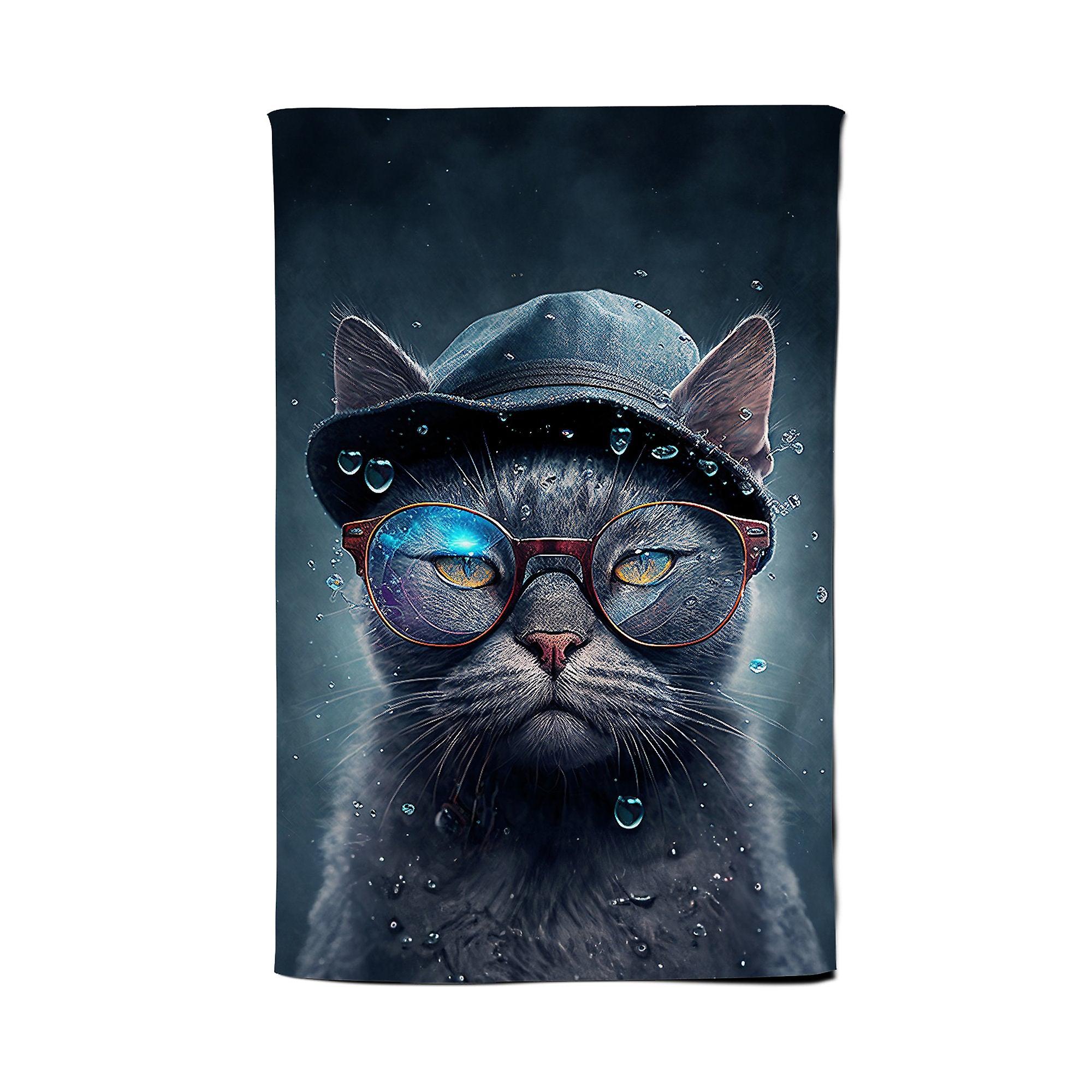 Russian Blue Cat Splashart Tea Towel