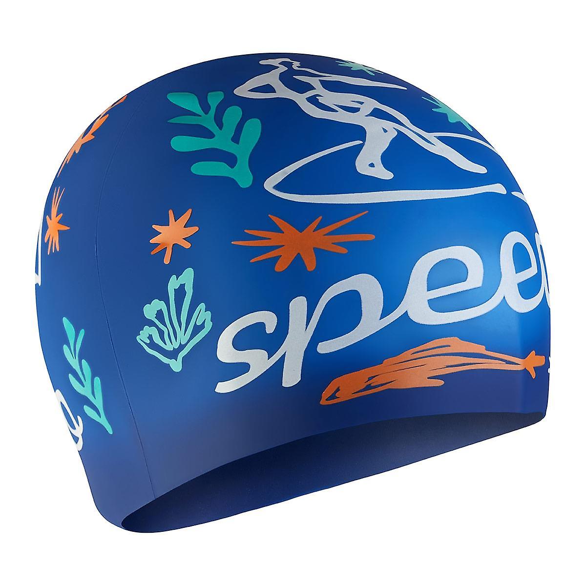 Speedo Junior Printed Silicone Cap - Blue / White Unisex Kids