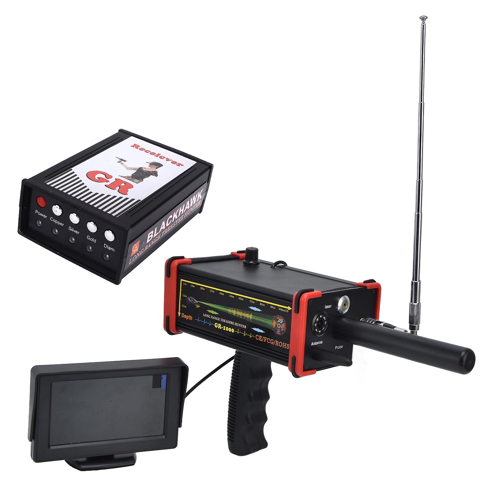 1000M Underground Metal Detector With Display Screen Silver Gold Copper Treasure Finder for Adventure 100‑240VUS Plug Red Frame