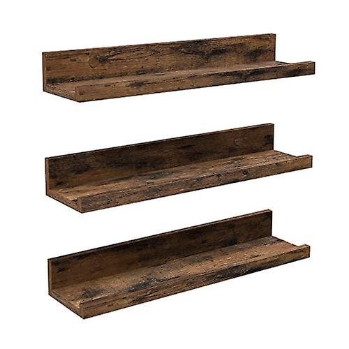 Rustic Brown Floating Wall Shelves Set of 3, Easy Installation