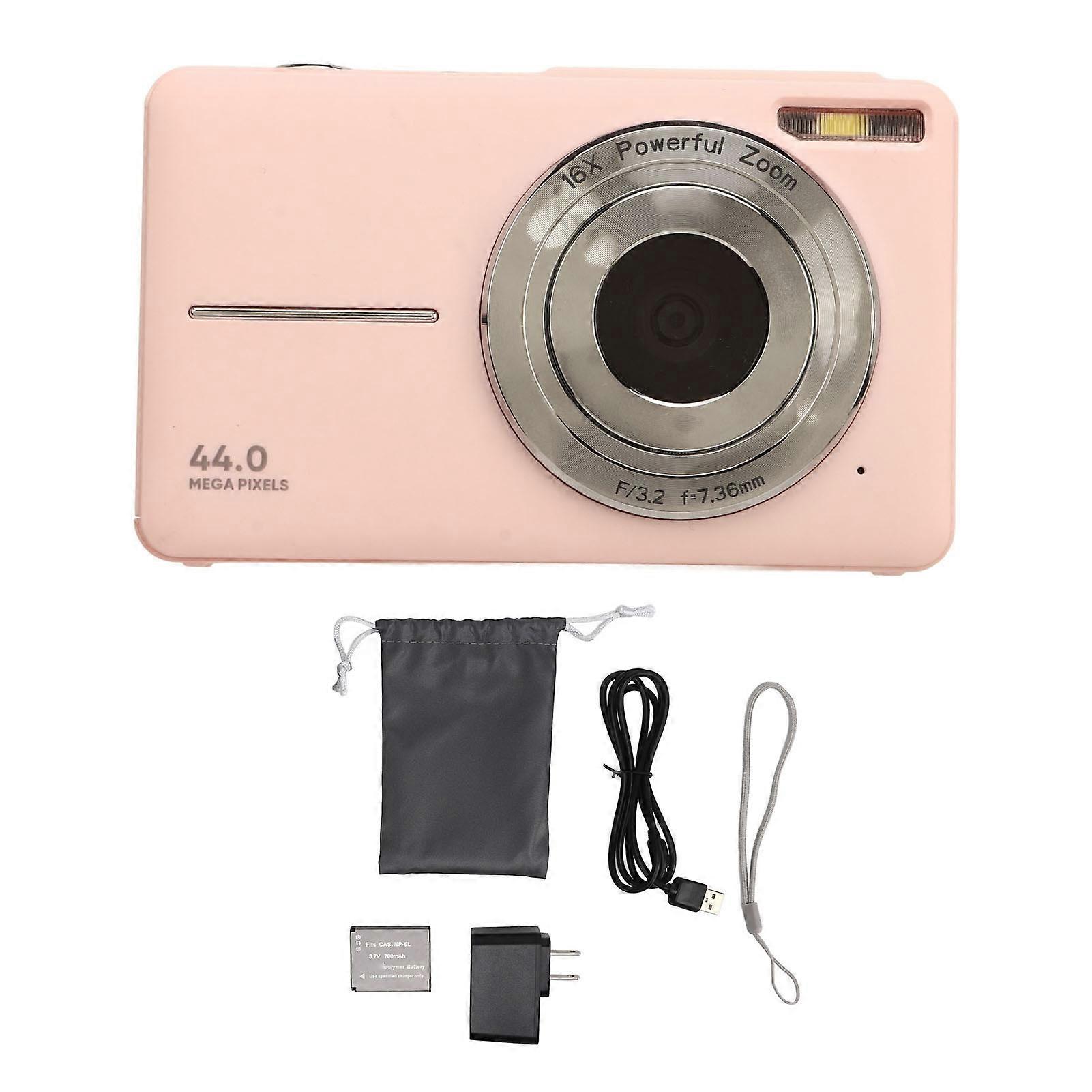 Digital Camera HD 1080P 44M 16X Zoom Autofocus 2.4 Inch IPS Screen Portable Pocket Digital Camera US Plug 100240V Pink NO.1039