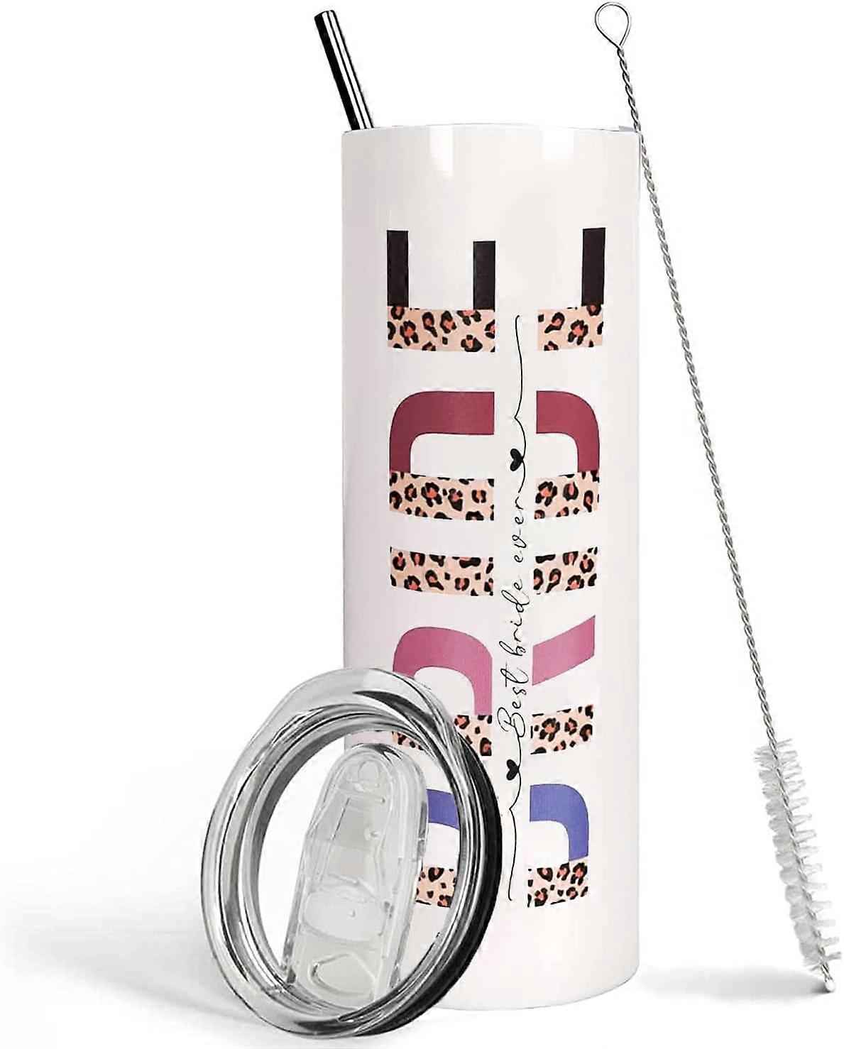 כלה טמבלר עם מכסה וקש ניכוש מתנות לכלה הכלה הטובה ביותר אי פעם ספל כלה כלה להיות מתנה מקלחת כלה נירוסטה מבודדת