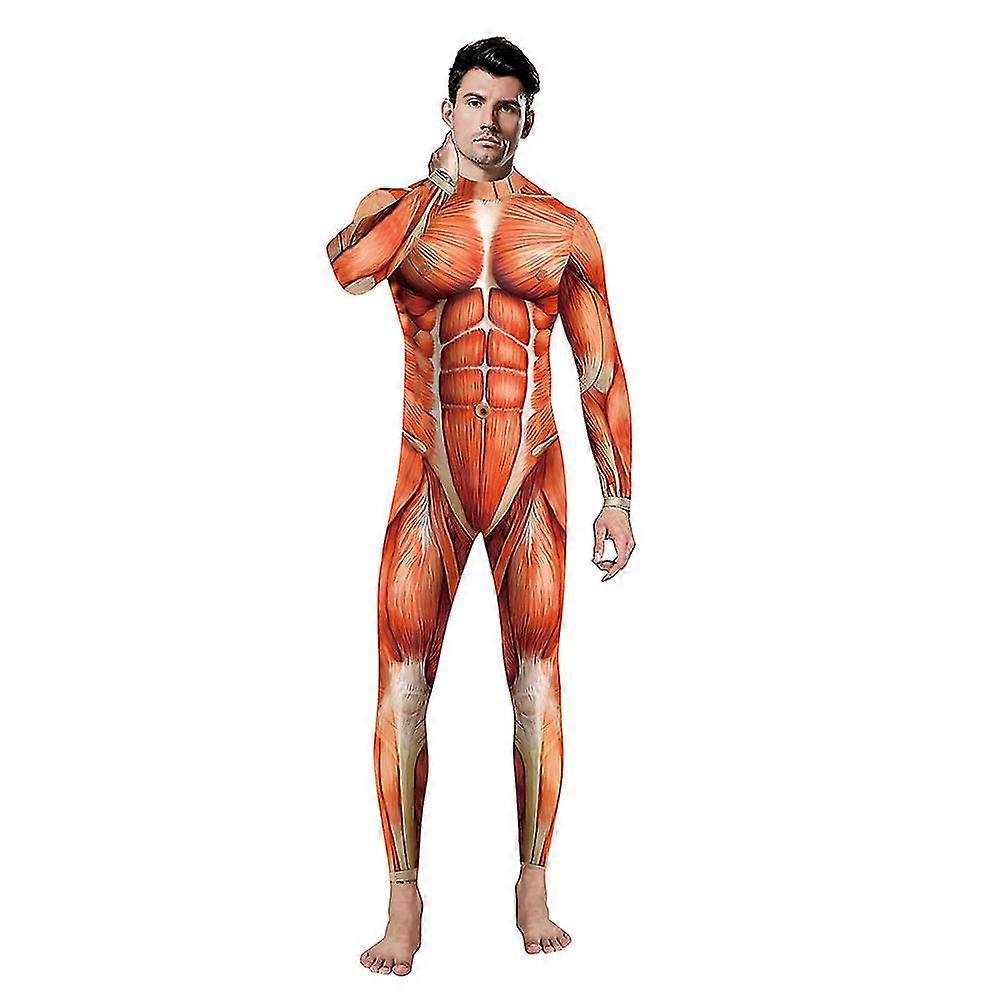 ハロウィン3Dパーティーマッスルプリントジャンプスーツ弾性人体解剖学ボディスーツコスプレコスチュームキャットスーツ高品質