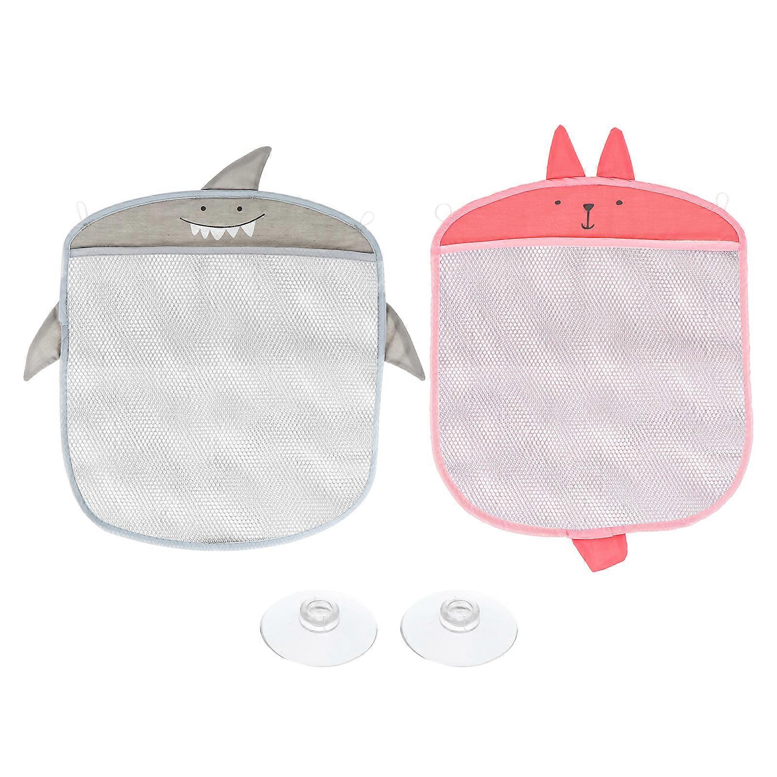2pcs Wall-mounted Storage Bag with Sucker Cartoon Mesh Hanging Storage Container