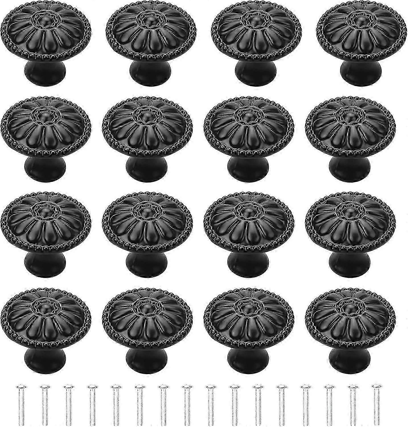 16Pcs Black Door Knob Kitchen Cabinet Handle Drawer Knobs Vintage Round Cupboard Knobs Handles Knob