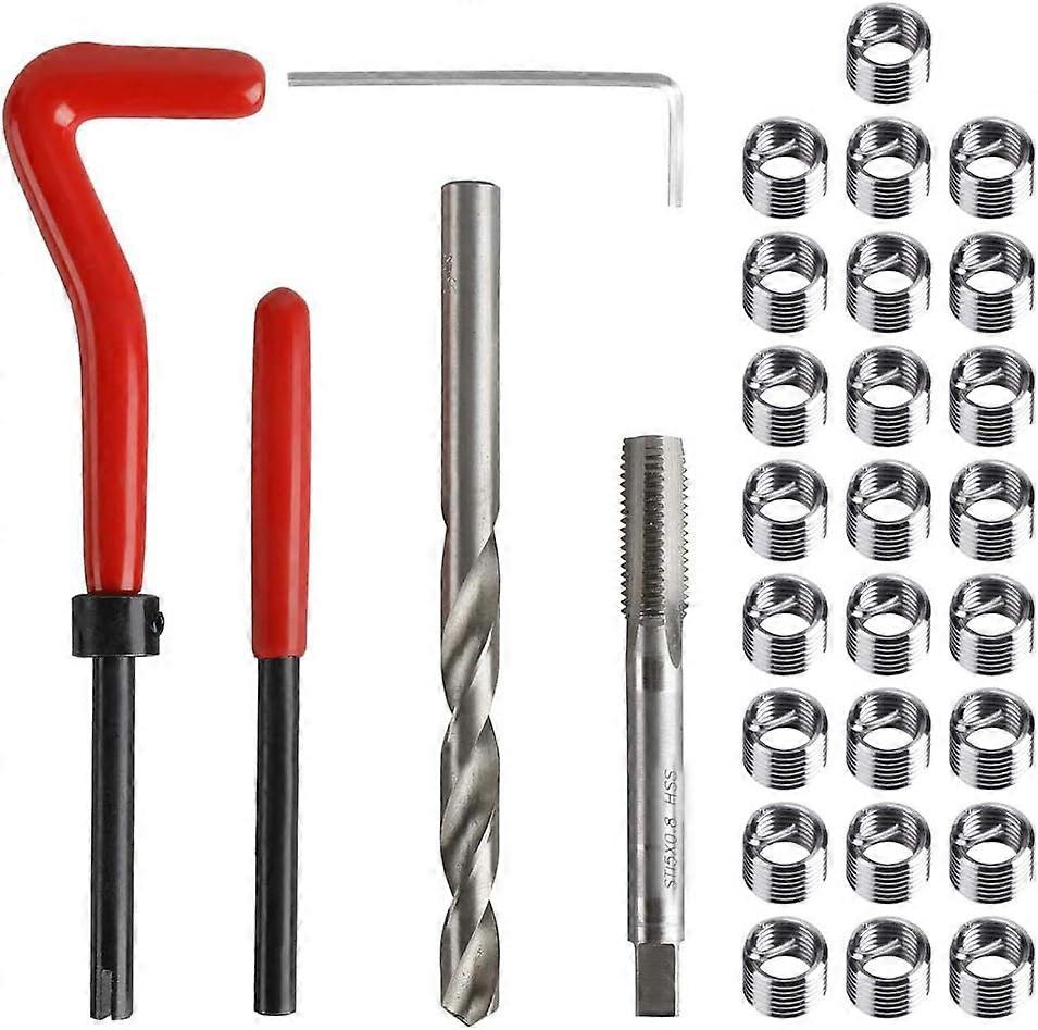 30pcs Thread Repair Kit Stainless Steel Metric Thread Repair Insert Kit Compatible Hand Tool Set