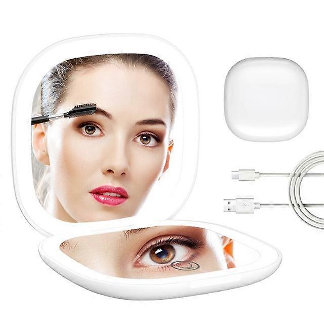 Lighted Compact Mirror for Purses: Mini Travel Magnifying Mirrors with Auto-Off Light Pocket Size Make Up Mirror for Purse Folding Rechargeable Vanity
