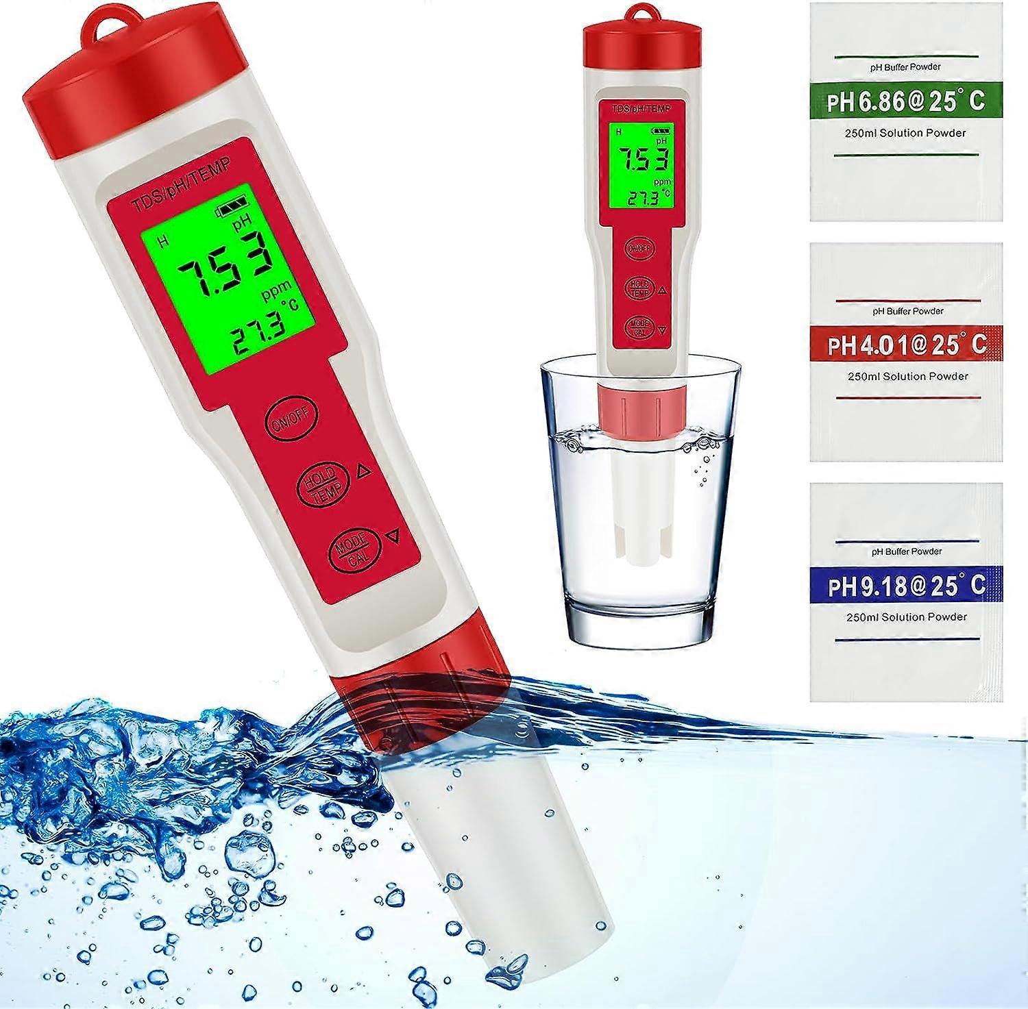 PH Test Meter Portable 4 in 1 PH EC TDS Temp Meter Digital DWC PH and EC PPM Water Tester with Green Backlit Battery Operated 1-19999PPM Meter for Wat