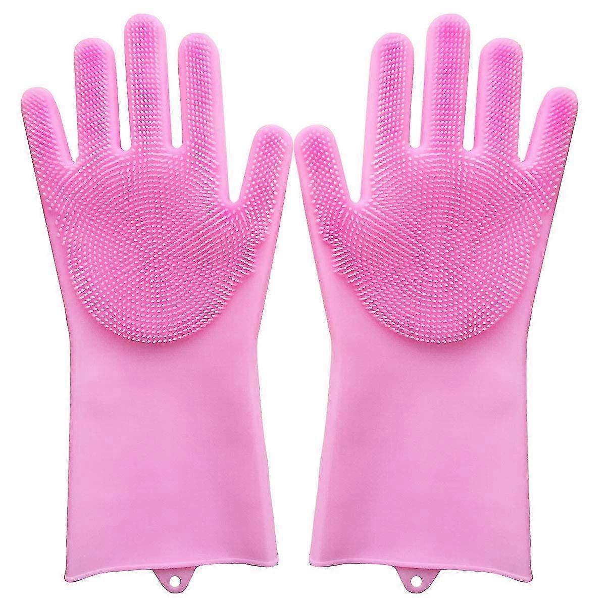 Soft Durable Silicone Cleaning Gloves (pink)