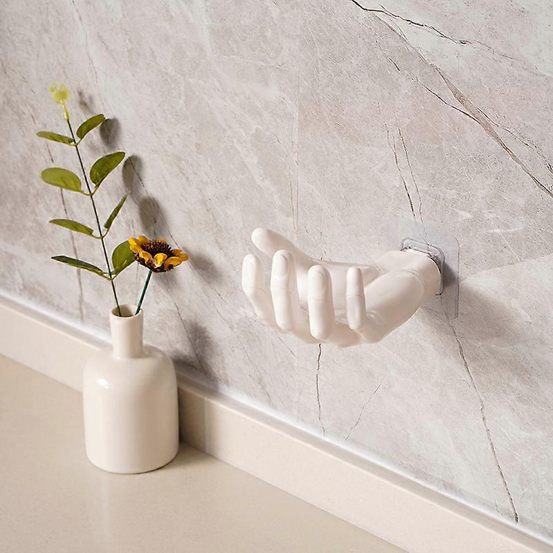 White Hand-Shaped Hooks  Sleek and Traceless Wall-Mounted Hangers for Storage.