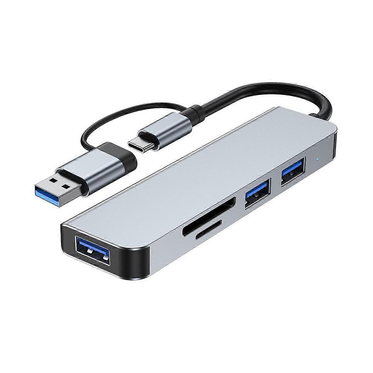 5 Ports 2-In-1 USB 3.0 HUB Type-C Adapter USB3.0+USB2.0+SD+TF Multi-Port USB Splitter Expander for