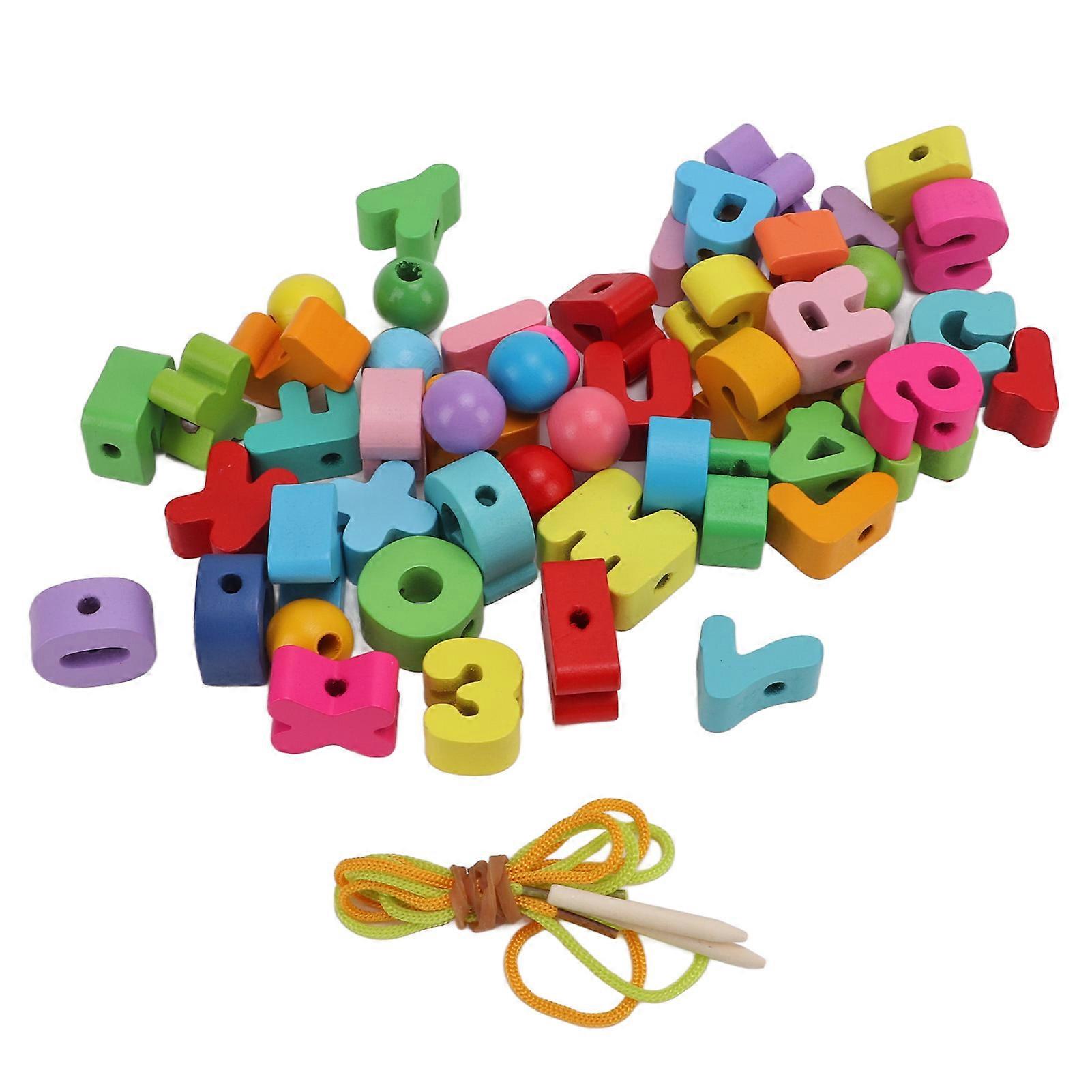 51Pcs Alphabet Lacing Beads with Strings Hand Eye Coordination Glossy Surface Light Lacing Letters for Kids Parents