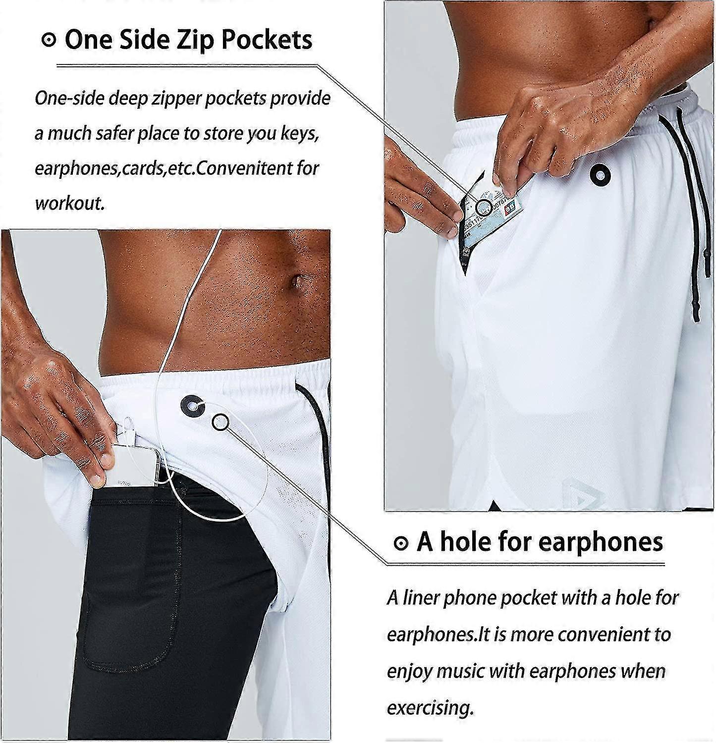 Shorts de corrida 2 em 1 com bolso para celular, academia, treino, secagem rápida, masculino, 5 polegadas