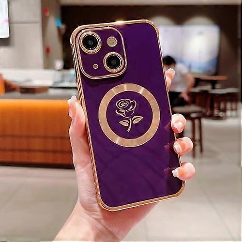 For iPhone 15 Electroplate Side Roses Flower MagSafe Mobile Phone Case