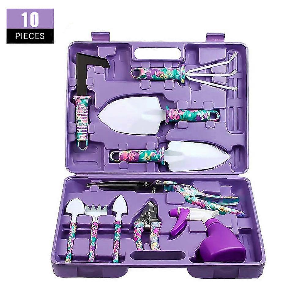 10pcs Gardening Tools Set Ergonomic Handle Trowel Rake Weeder Pruning Shears Sprayer