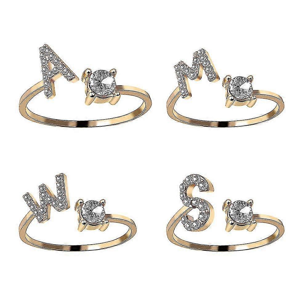 26 Letter Ring Gold Metal Adjustable Open Ring, Initial Name Letter Ring-size:l