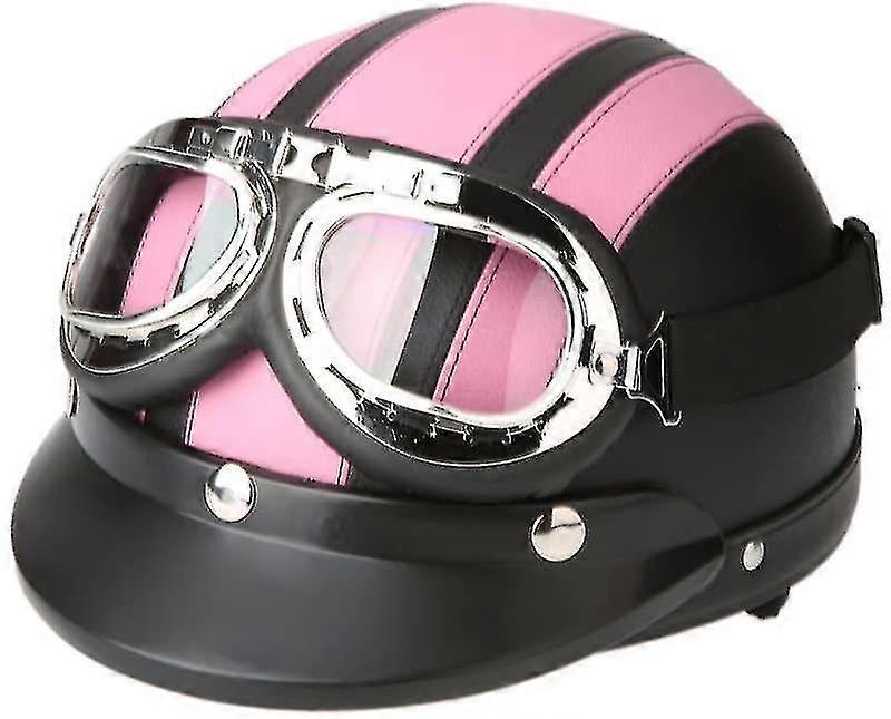 Motorfiets Open Face Semi-leather Helmet With Vintage Retro Anti-uv Visor 54-60 Cm