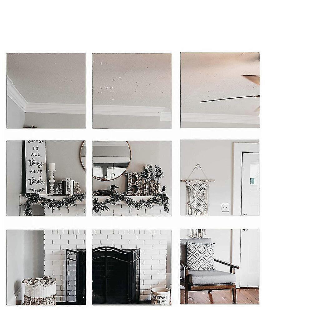 9pcs Flexible Mirror Sheets Self-adhesive Plastic Mirror Tiles 25*25cm