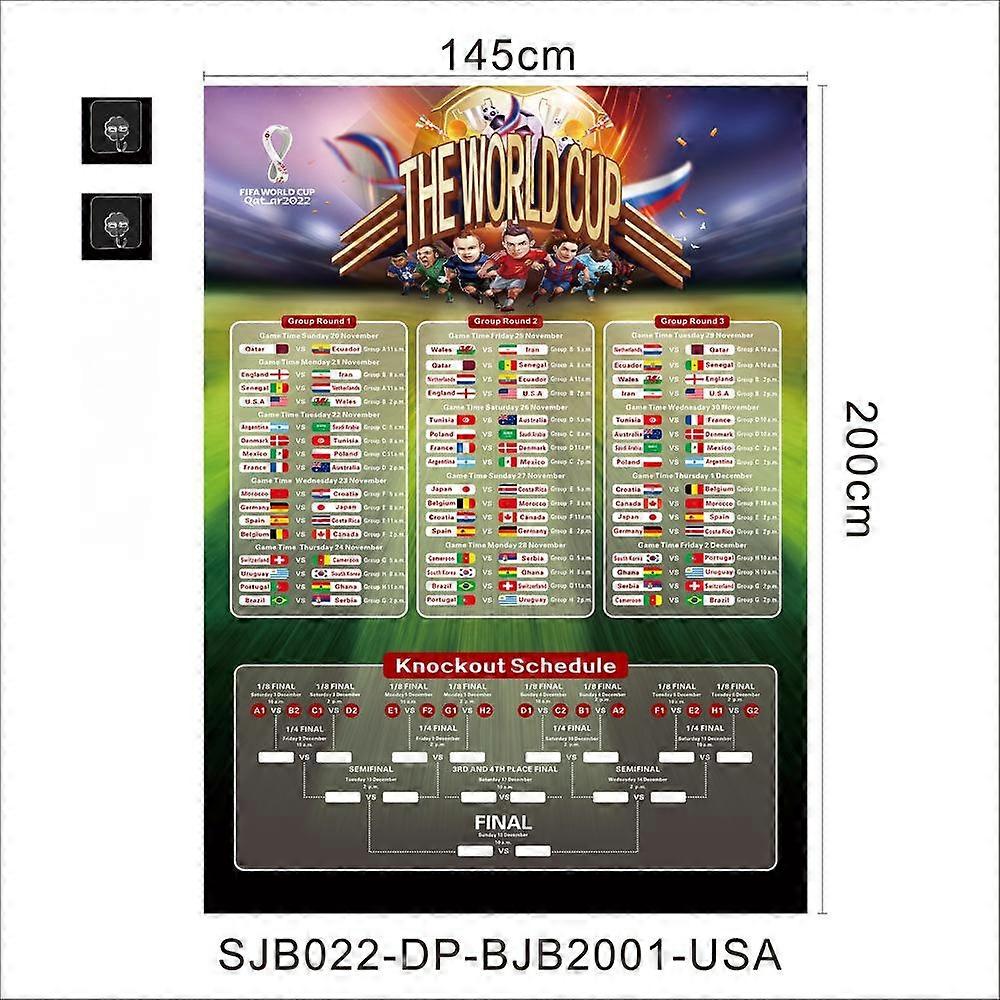 2022 Soccer Game Wall Calendar World Cup Football Cup Match Schedule Tournament Game Wall Chart Poster with TV Schedule & 32 Flag Sticker for Home Off