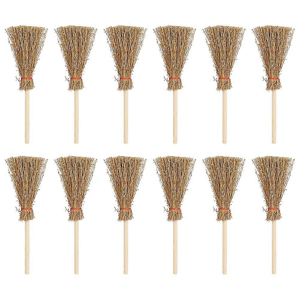 Pack Of 12 Mini Broom Red String Straw Broom Halloween Party Ornament