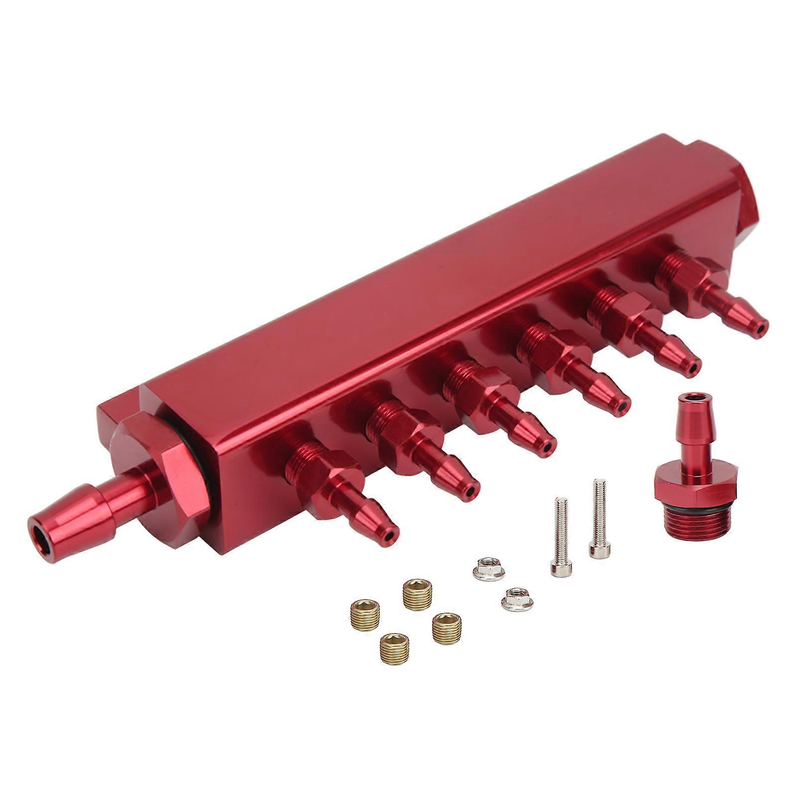 6 Port Vacuum Block Intake Manifold Kit 1/8in NPT Connector 1/2in NPT Inlet Outlet Universal for Car Truck Turbos Red