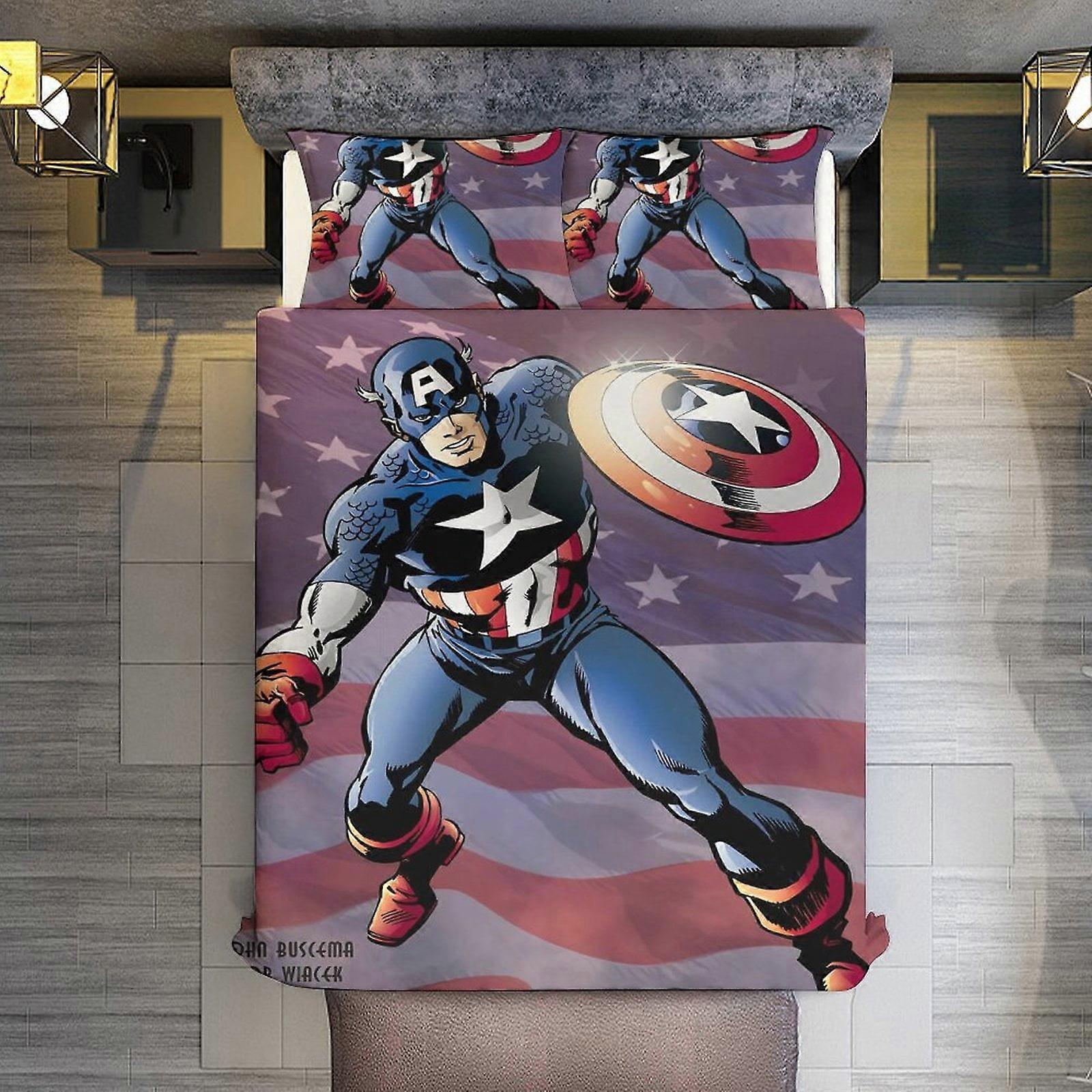 v3175 Lakan Sängkläder 3-delat sängkläder, Capitan America täcke set för barn pojkar tonåring män tween 3D lätta mikrofiberbäddset (1 duv