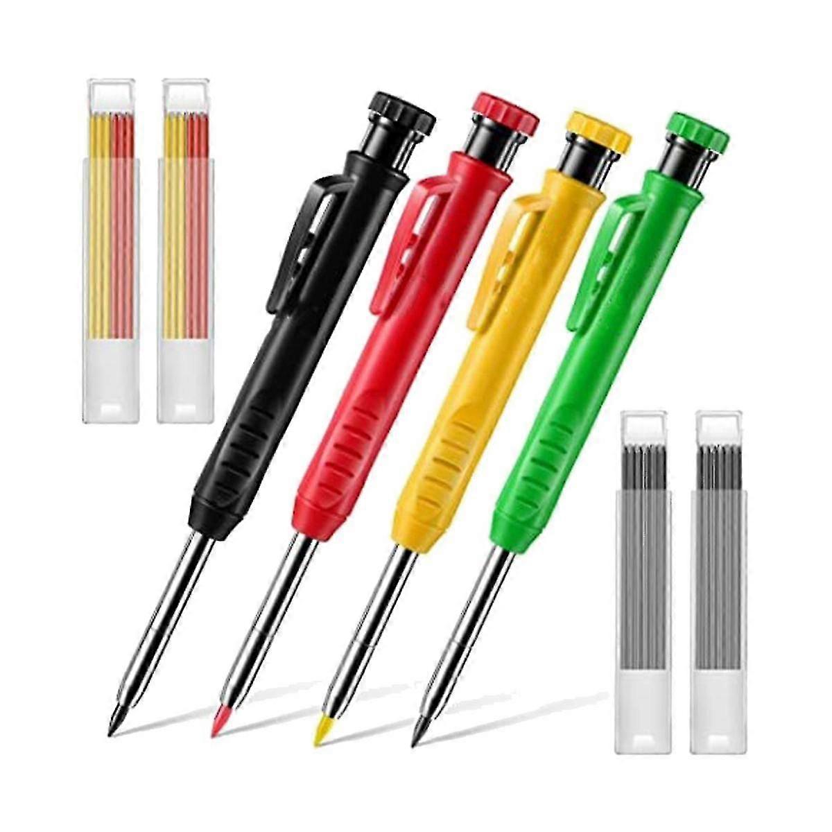 4 Pack Woodworking Pencil Set with Refill 2.8Mm Built-In Sharpener Woodworking Tools Deep Hole Cons