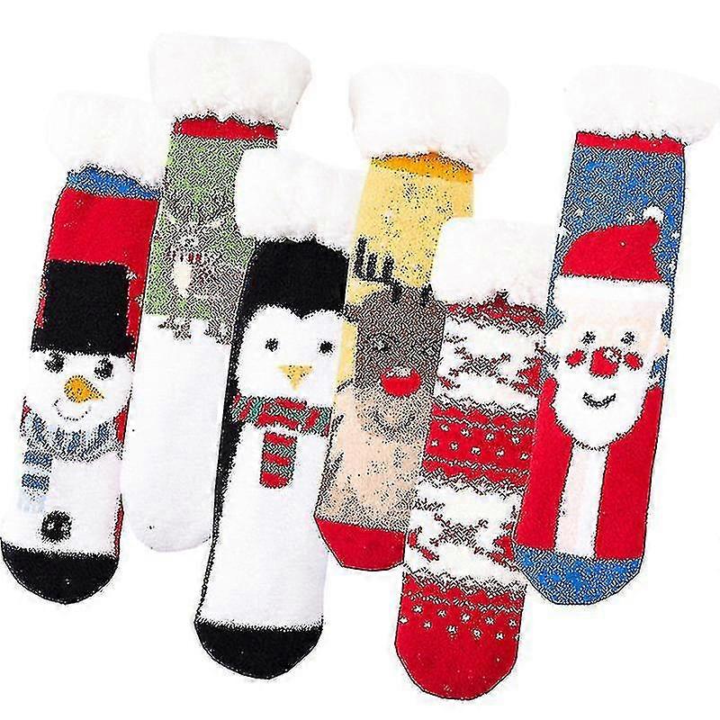6pairs With Faux Fur Santa Socks Winter Warm Hiking Thick Thermal Cozy Boot Crew Comfy Socks For Ladies Christmas Gift For Women