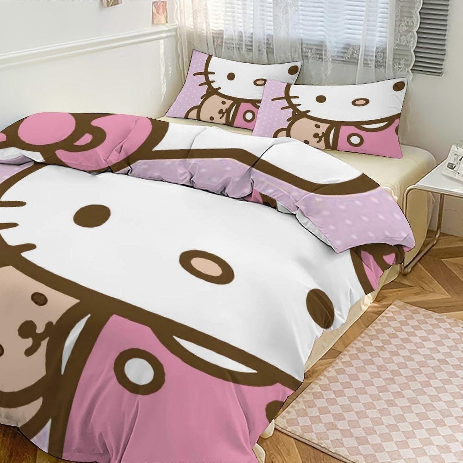 BH488 Hello Kitty sengesæt til børn Mænd Kvinder Twin Size 3 stk 1 dynebetræk og 2 pudebetræk-xp ka488