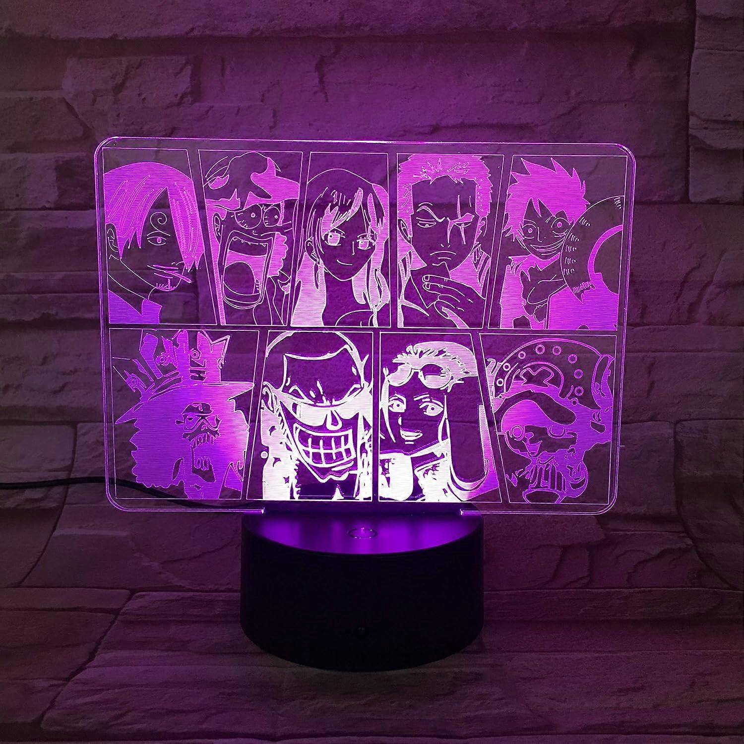 One Piece Luffy 3D Illusion Night Light Lamp Smart Touch, RGB Effect USB Cable Powered Creative 3D Japanese Anime Lamp