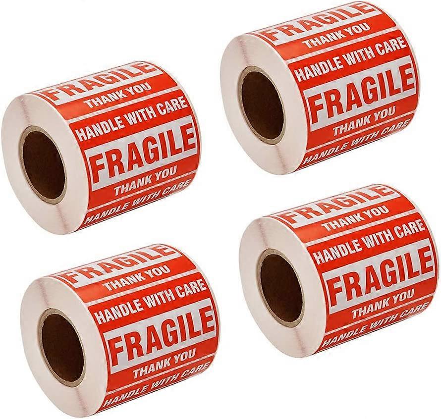 4 Rolls2000 Fragile Stickers 4 Rolls 2" X 3" Fragile - Handle With Care - Thank You Shipping Labels Stickers (500 Labels/Roll)