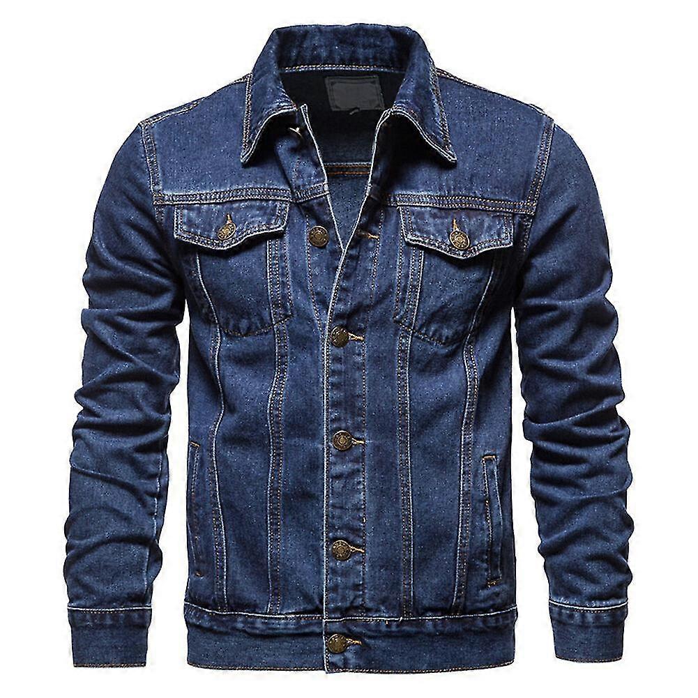 VAWAN Mens Classic Button-down Solid Color Lapel Denim Jacket