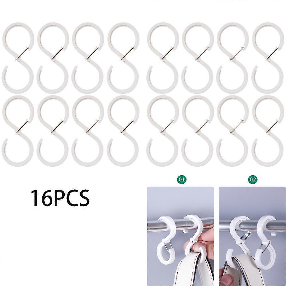 16 S-Hooks, Heavy Duty Hanging Hooks with Safety Buckle, No Drilling Required for Kitchen, Bathroom, Bedroom, Garden (Large White)