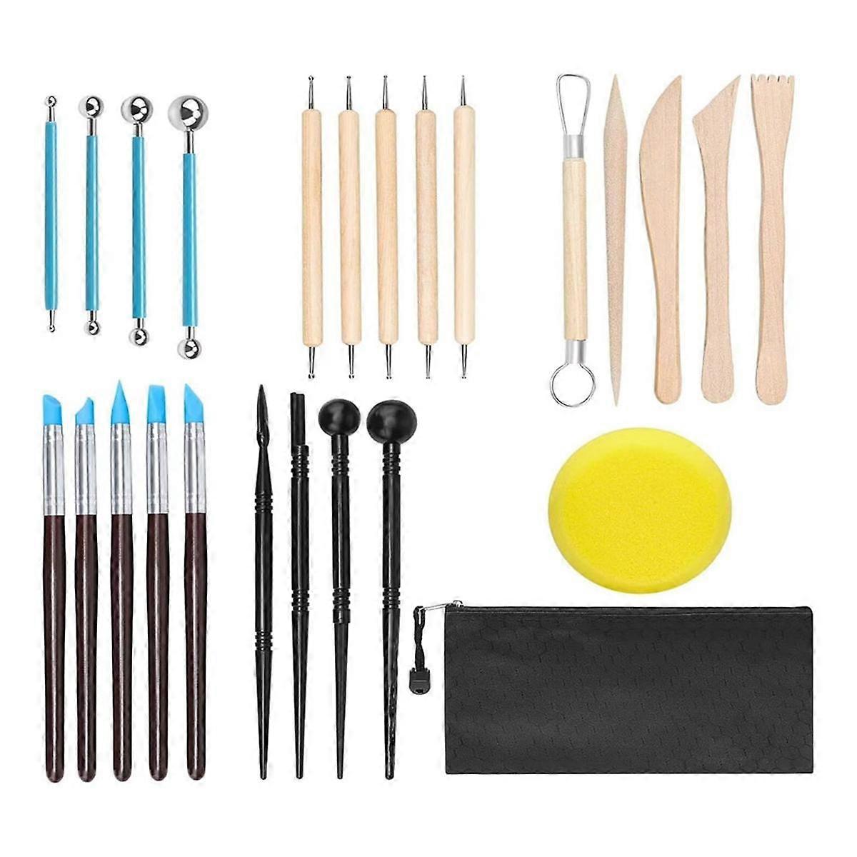 24 Piece Polymer Clay Set, Pottery Tools, Pottery Kit, Clay Sculpting Tools, Point Tool Set with Air Drying Ball Stylus