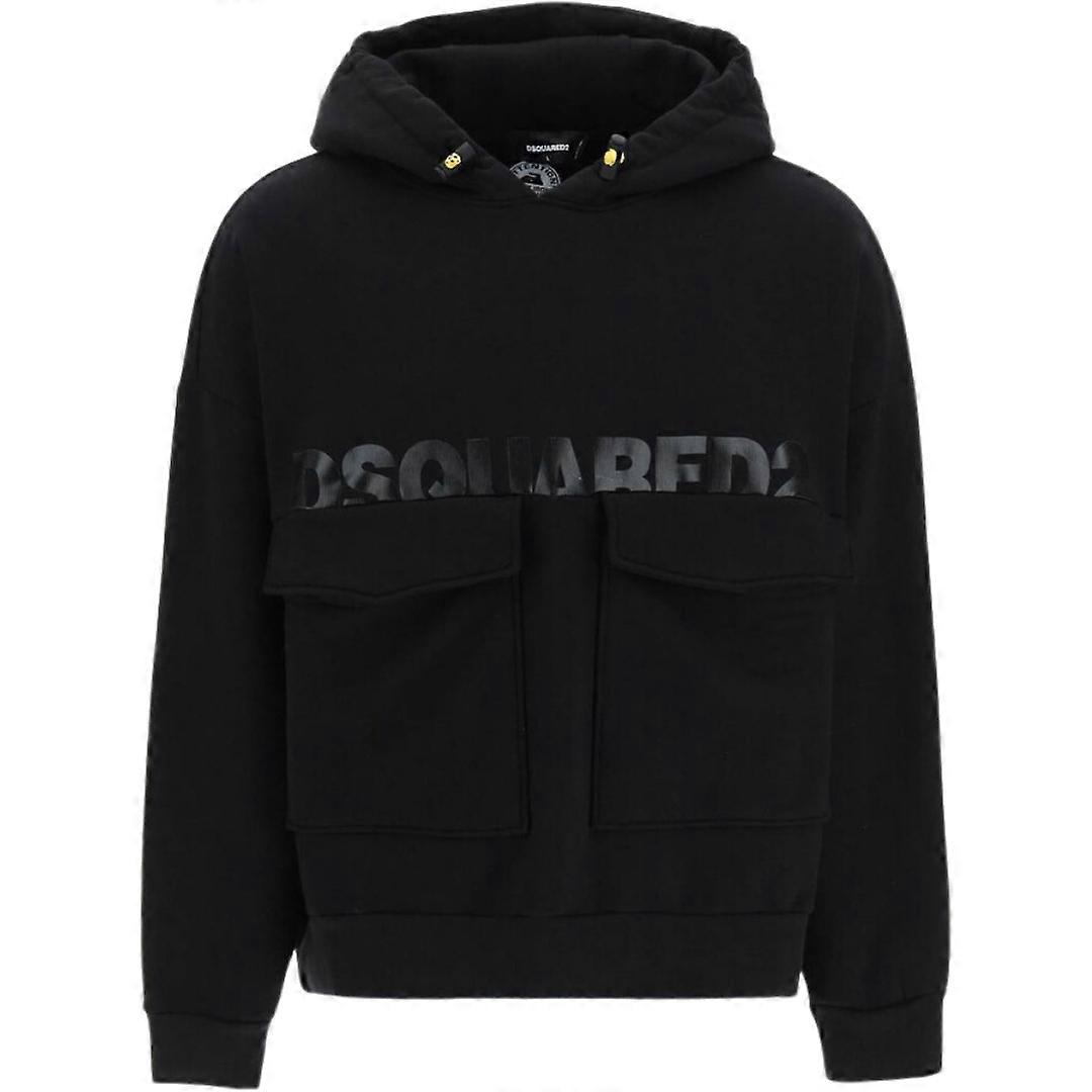 Dsquared2 Printed Logo Large Pockets Black Hoodie�