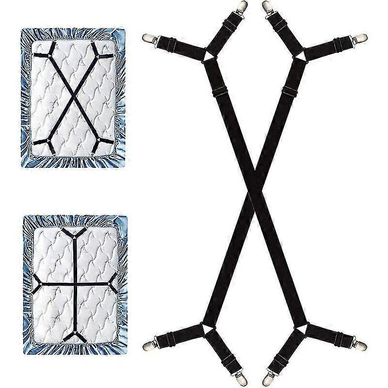 Pcs Adjustable Long Sheet Holders, Sheet Clips, Adjustable Cross Tensioners, Fits All Square Mattress - Black