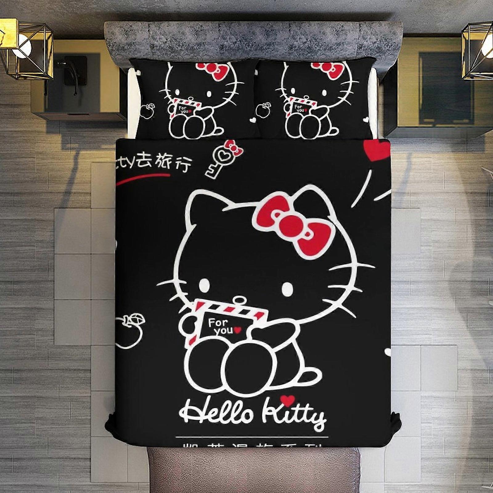 Bedding set WY149 Hello Kitty Romantic Series 3 Pieces Duvet Cover Set Full Size Super Soft Fade Resistant Microfiber 1 Cover with Zipper and 2 Pillow