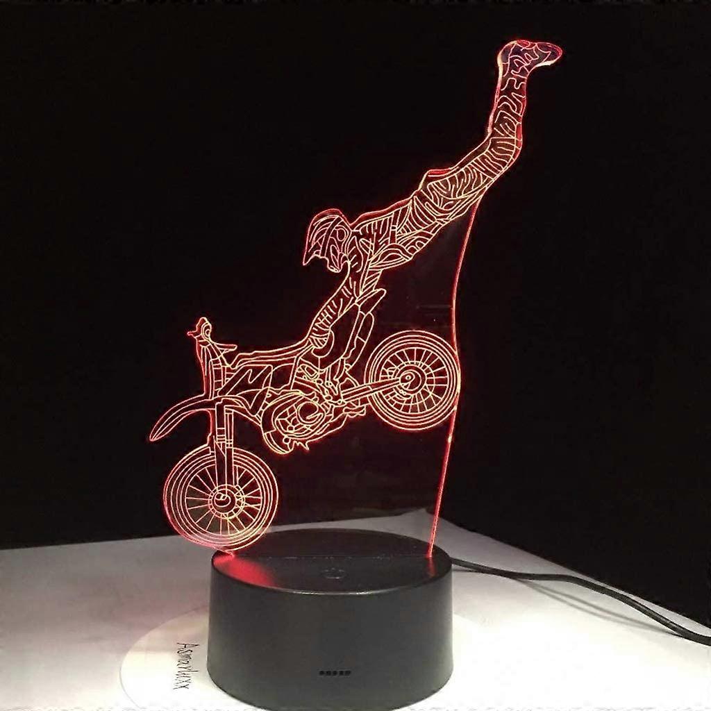 3D Night Light Illusion Night Light, Acrobatic Motorcycle 3D Light 7 Color Touch Control LED Visual Gift Night Light