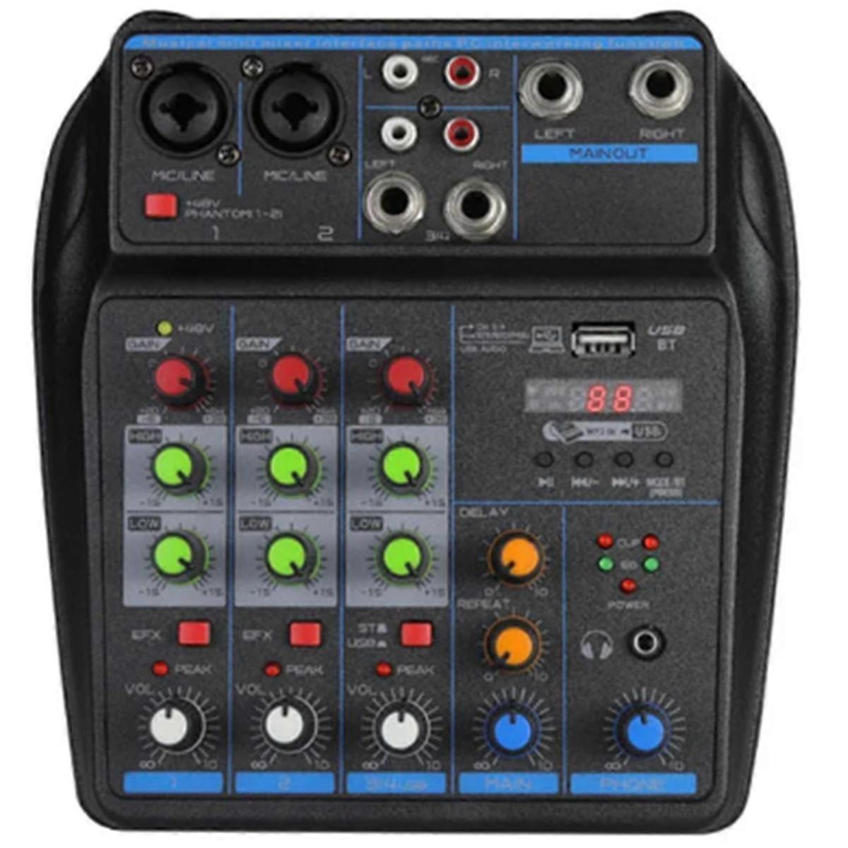 4 Channel Audio Mixer Mini Sound Mixing Console Bluetooth 48V Power Supply for Music DJ Recording Karaoke System