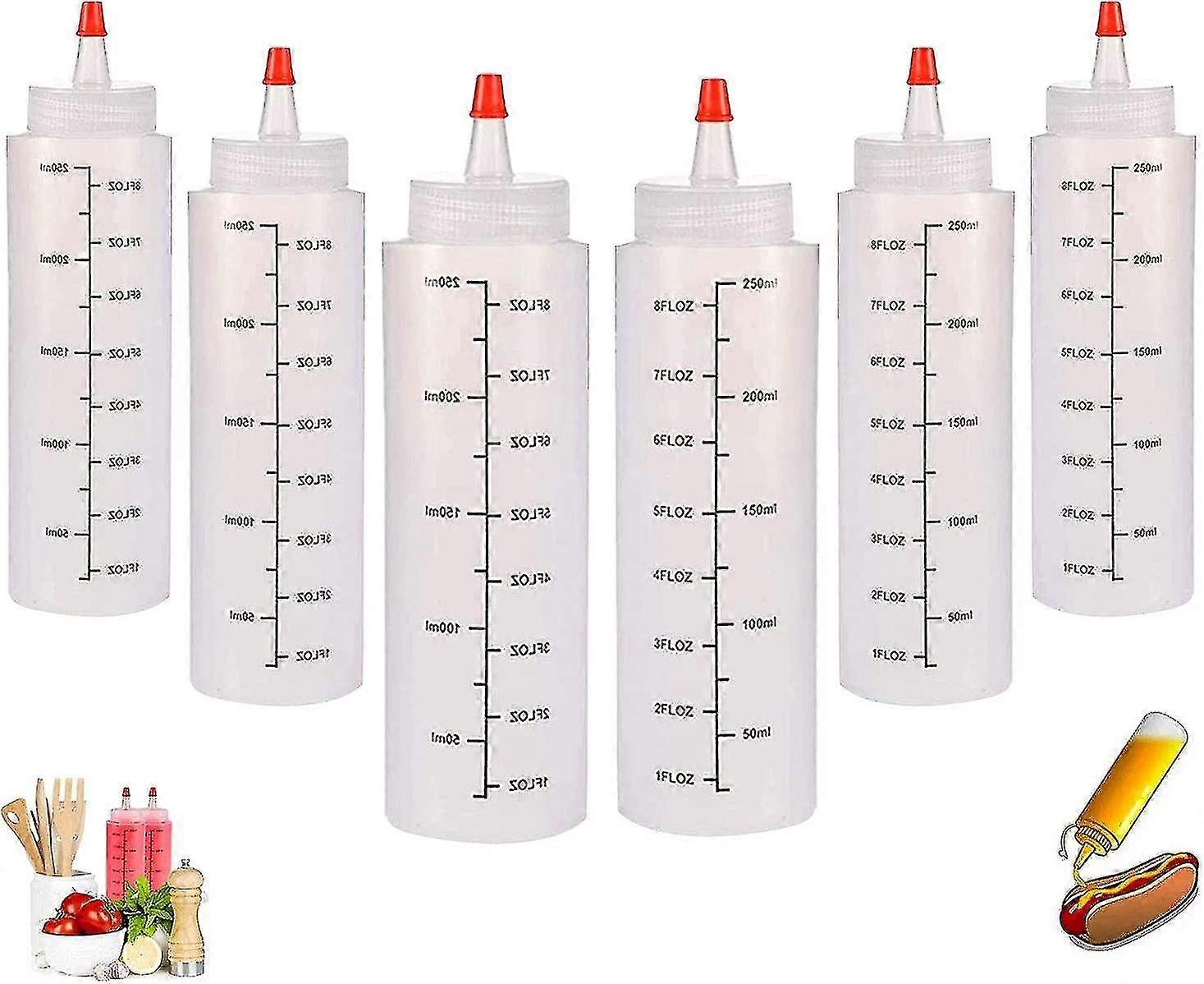 Squeeze Bottle, Squeeze Bottle With Cap, 6 Pack 8oz Squeeze Condiment Bottles For Ketchup