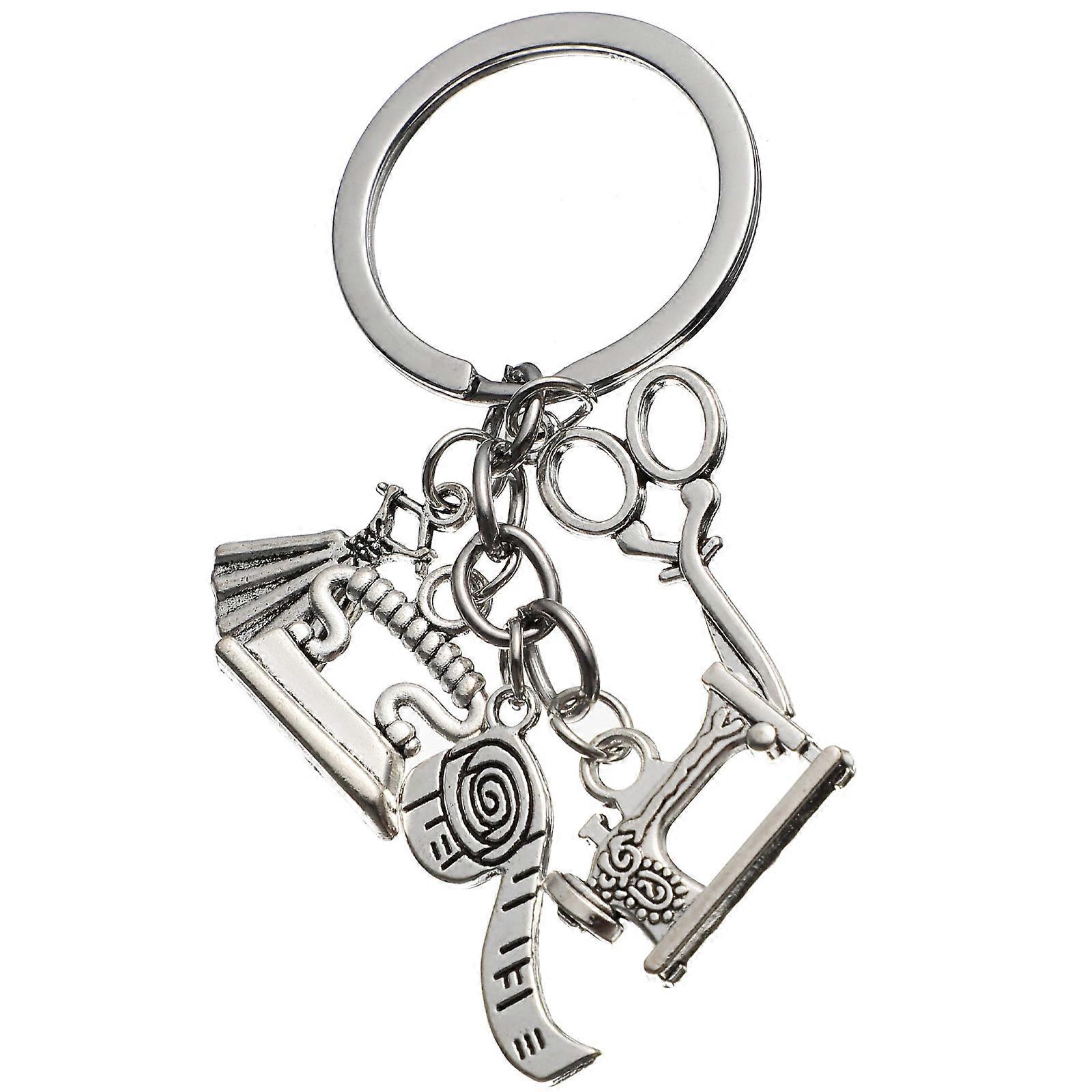 1Pc Stylish Sewing Theme Key Chain Backpack Pendant Daily Keychain (Silver)