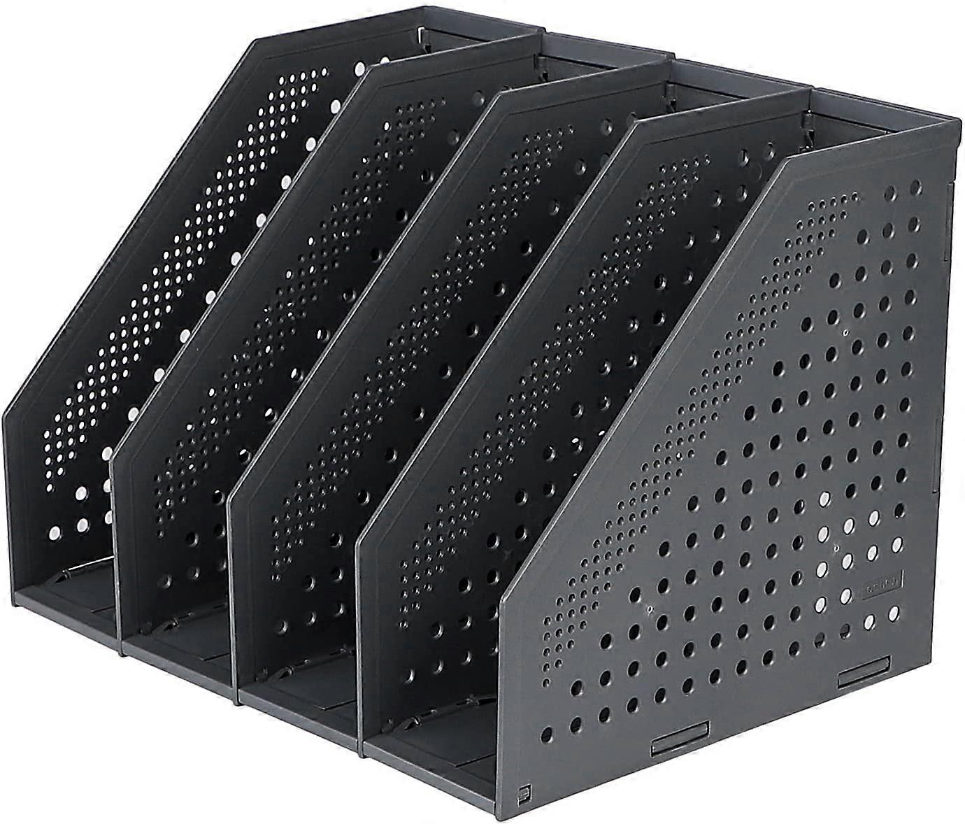 Foldable Magazine Rack 4 Compartments Adjustable Storage Box Desktop Organizer Bookends Document Holder Folder Magazine Book Filing Module File Locker