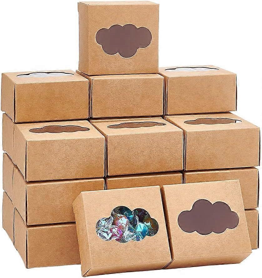 DIY 24 Pcs Kraft Paper Boxes with Window Brown Bakery Box Cloud Pattern Window Pastry Box Mini Cake Box Treat Box 32.81.6"(7.67.24cm) for Pastries Coo