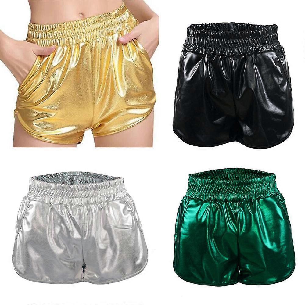 Women's Metallic Shorts Elastic Waist Sparkly Rave Hot Pants Shorts