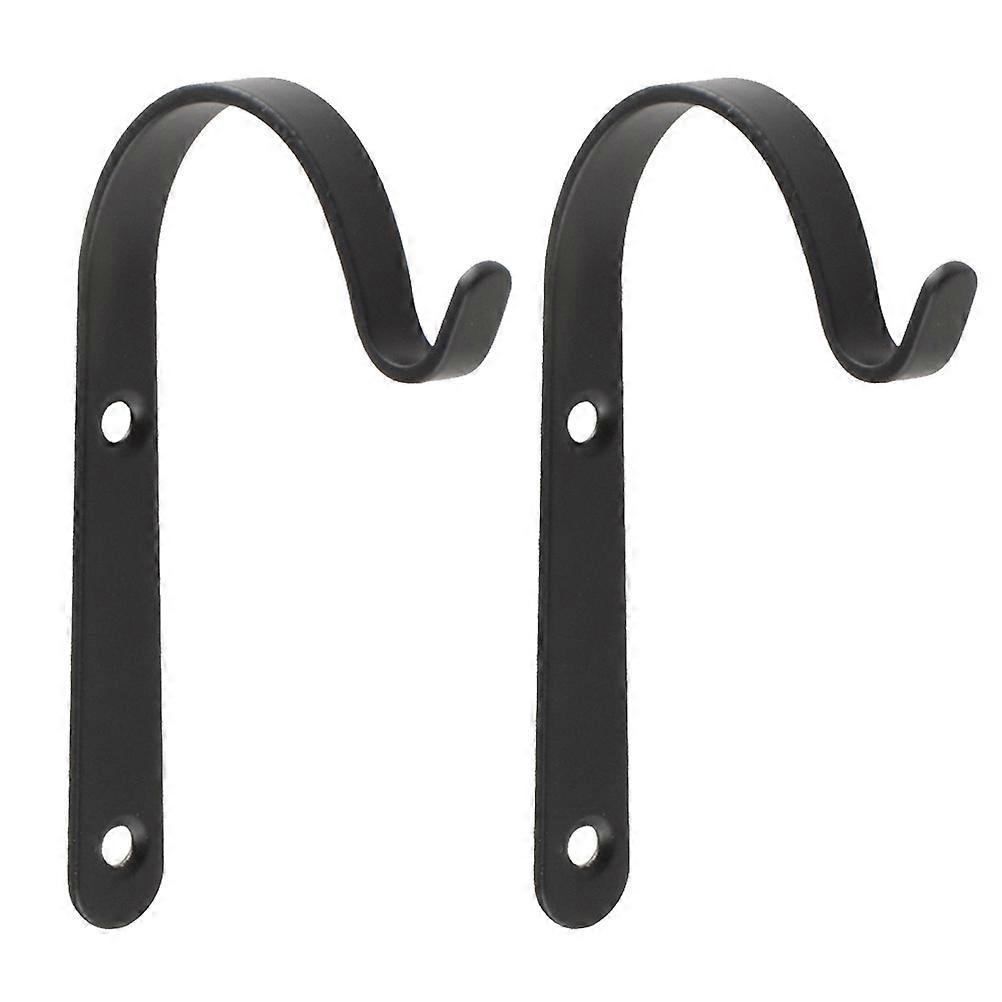 1 Set 2 Pcs Iron Hooks Lantern Flowerpot Brackets Decorative Wall Hooks (Black)